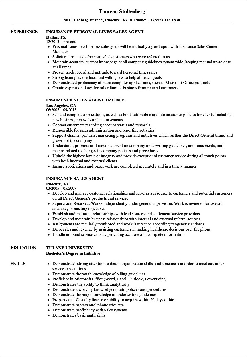 Texas Real Estate Salesperson Experience Resume