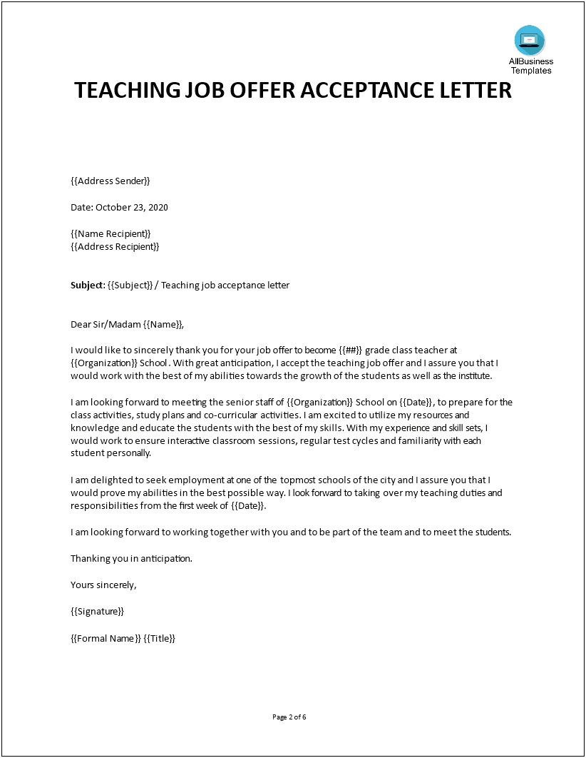 Thank You Letter For Someone Accepting Your Resume