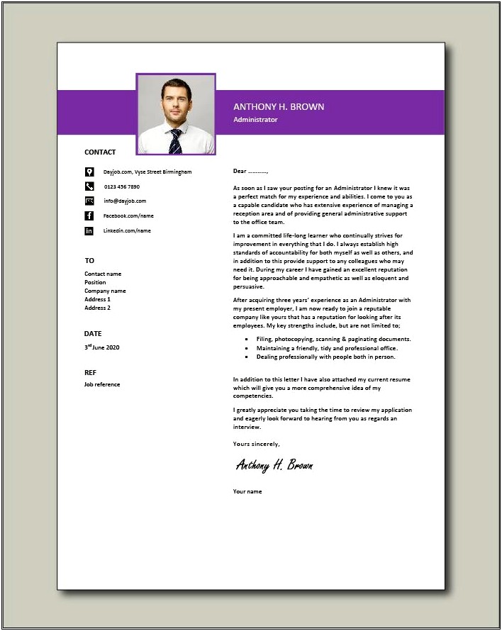 The Best Cover Letter For Administrative Assistant Resume