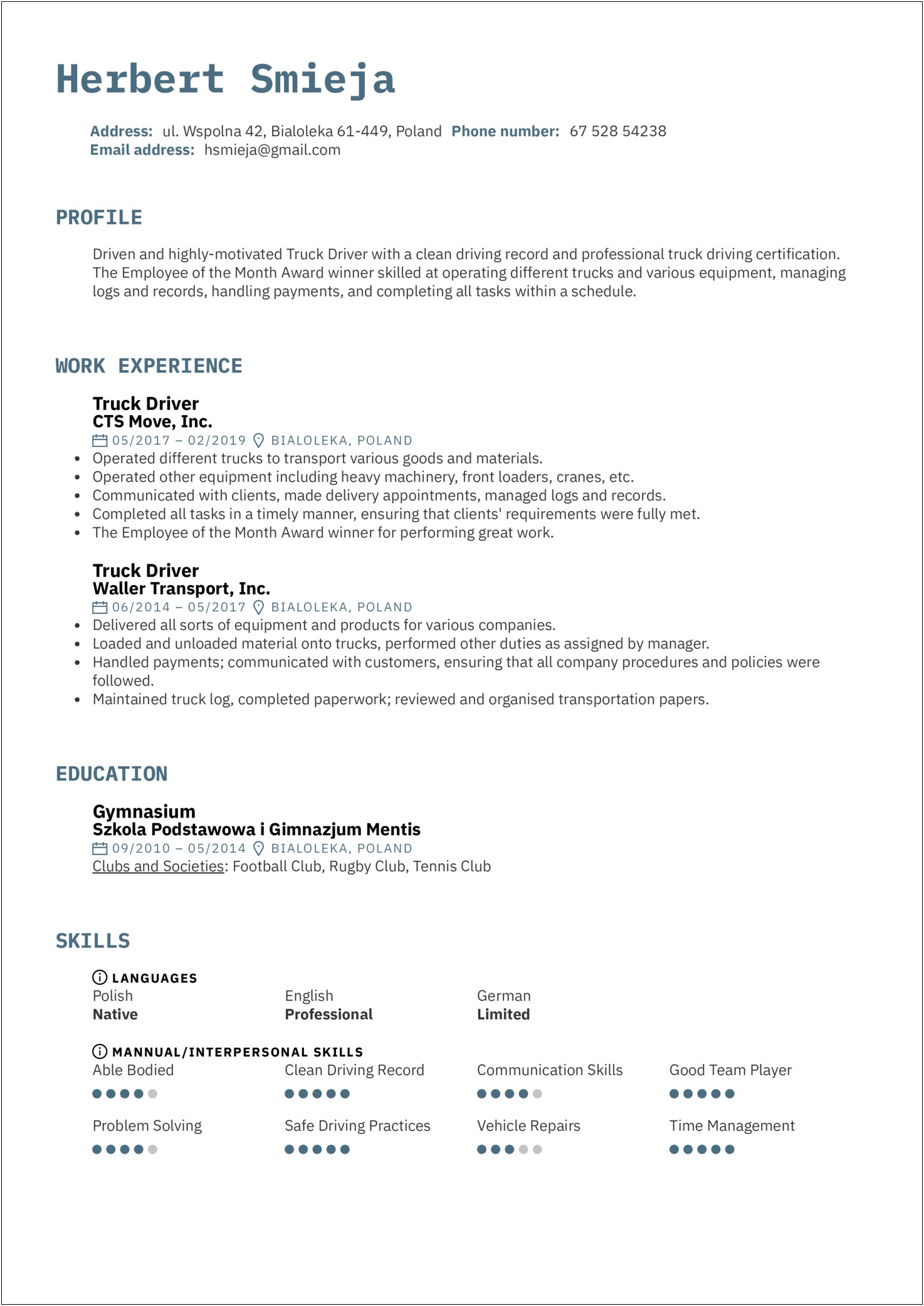 The Best Delivery Driver Resume Sample