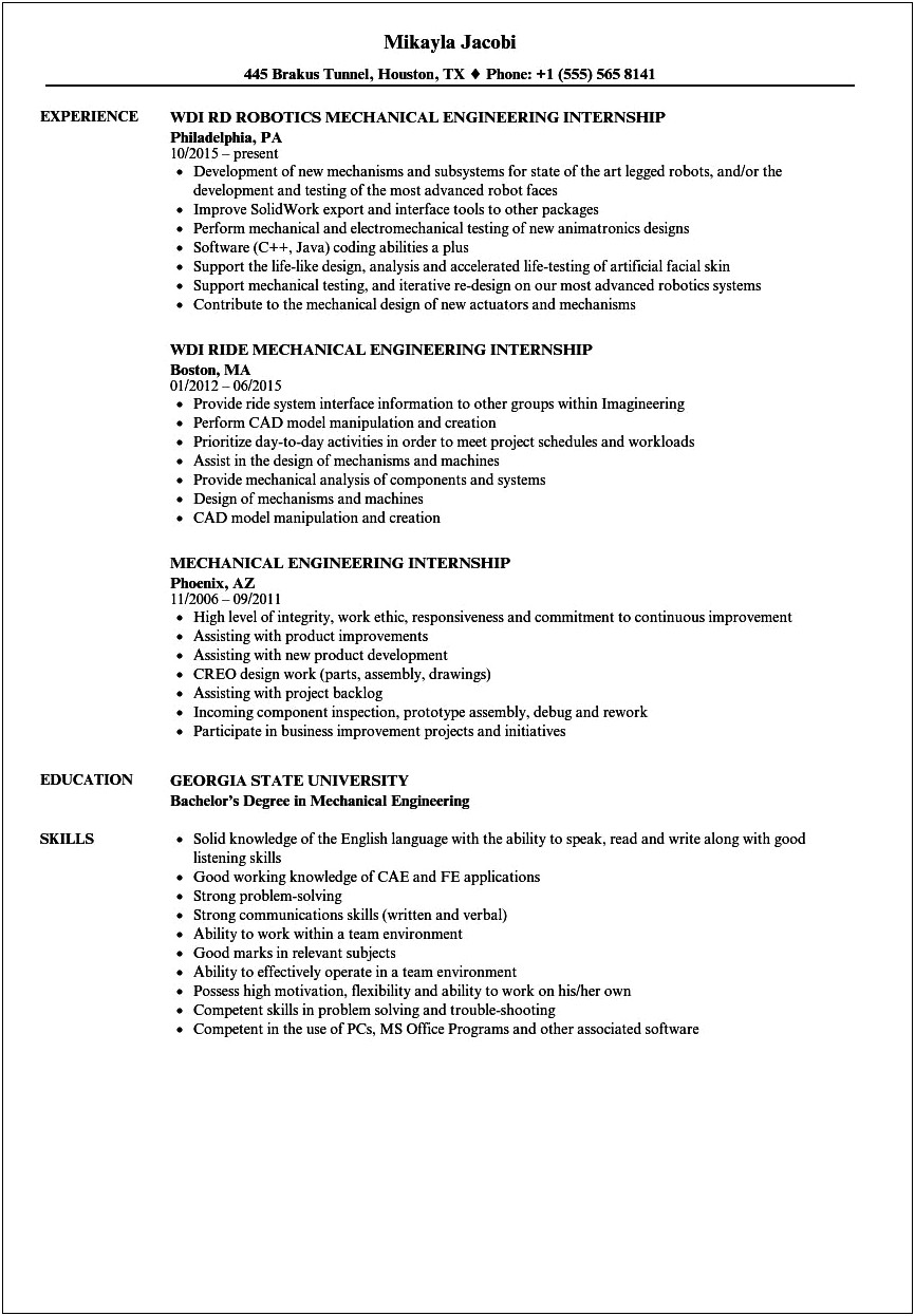 The Best Resume For Internship Engineering Students