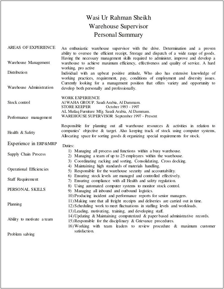 The Best Resume For Warehouse Worker