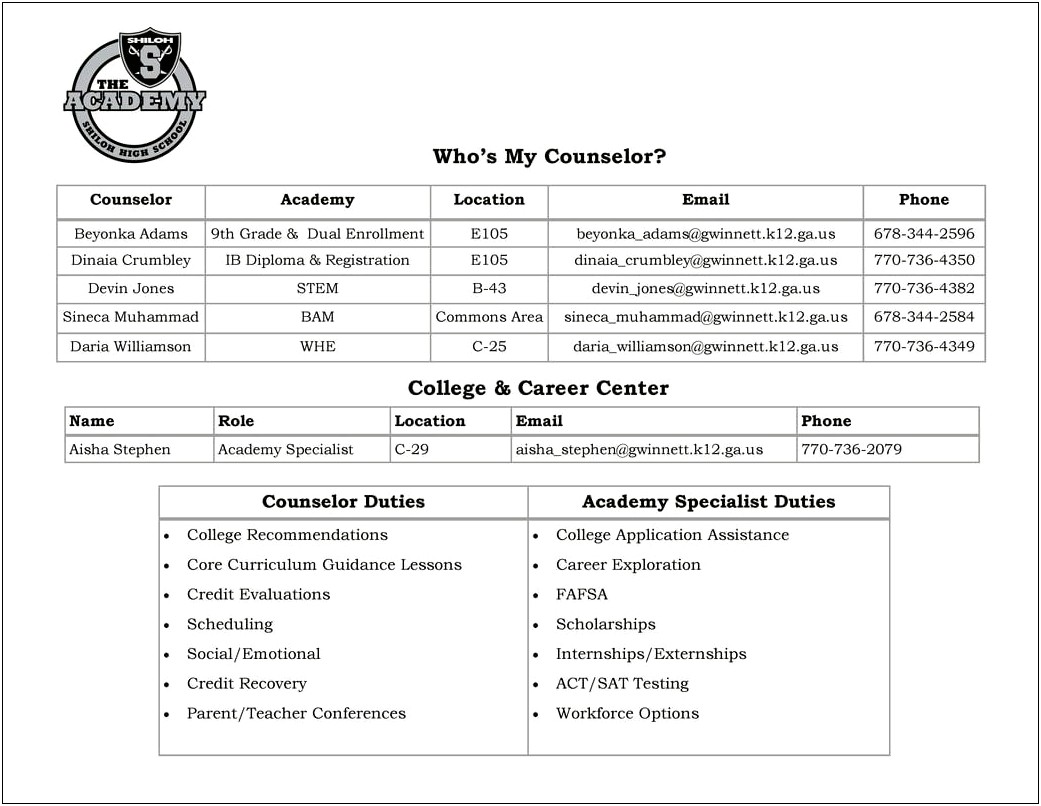 The Duties Listed On Resumes For School Counselors