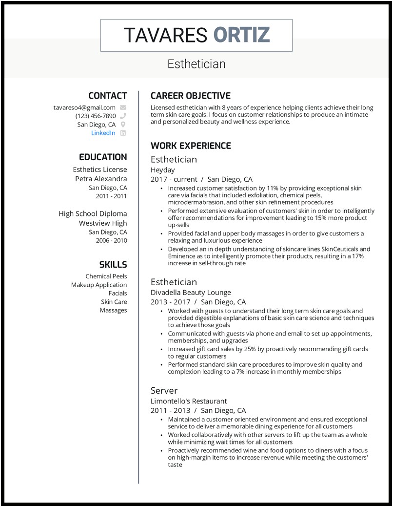 The Objective On An Esthetician Resume