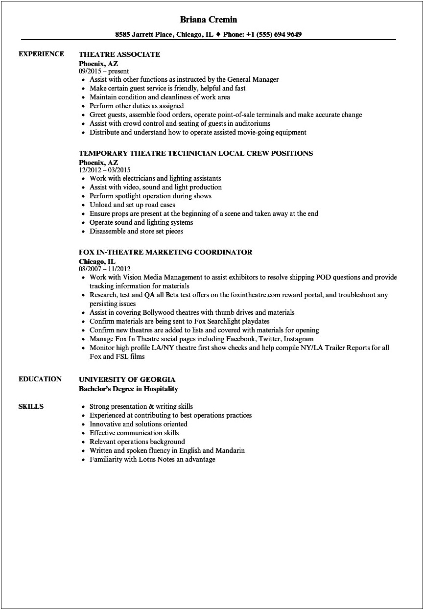 Theater Resume Template High School Credits