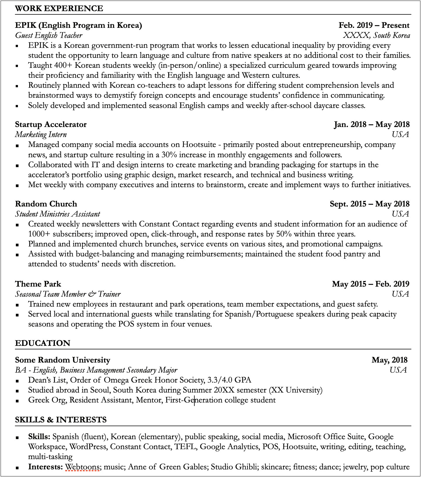 Theme Park Experience On A Resume Food Service