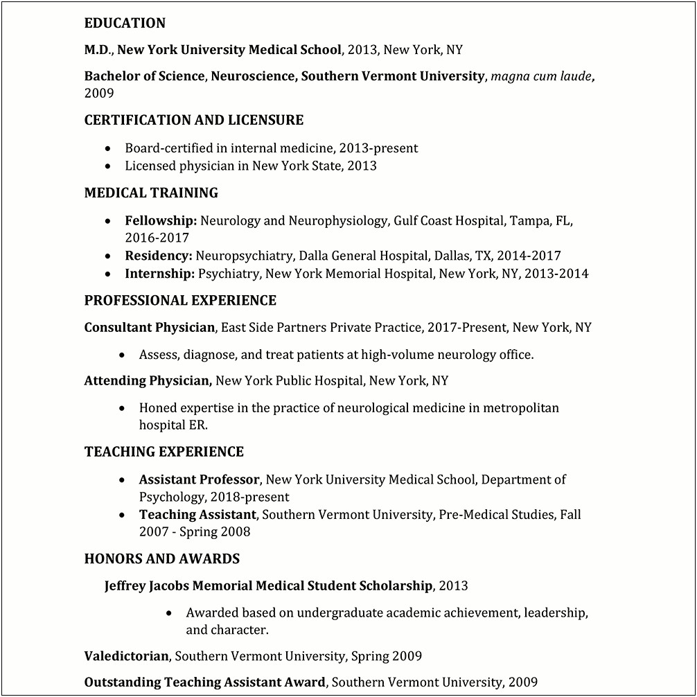 Things Needed On A Med School Resume