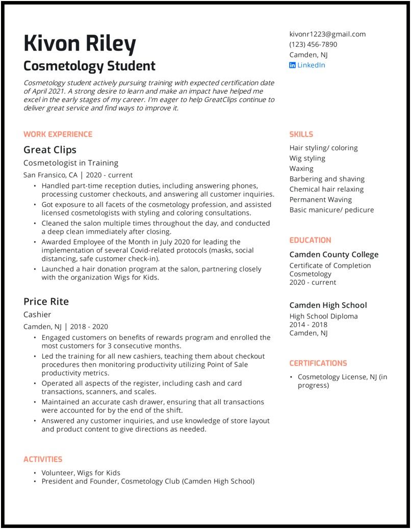 Things To Put On A Cosmetology Resume