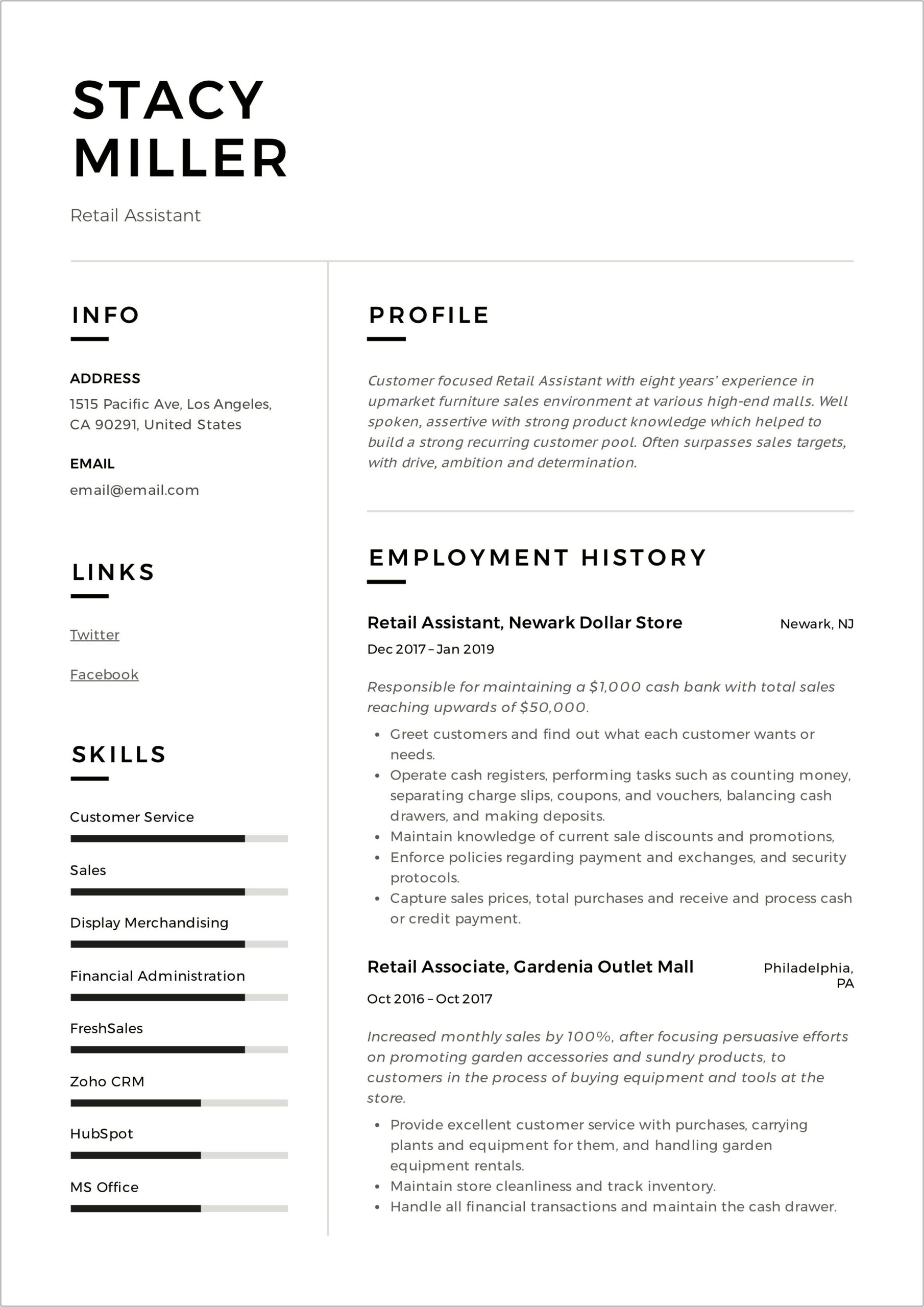 Things To Put On A Resume About Retail