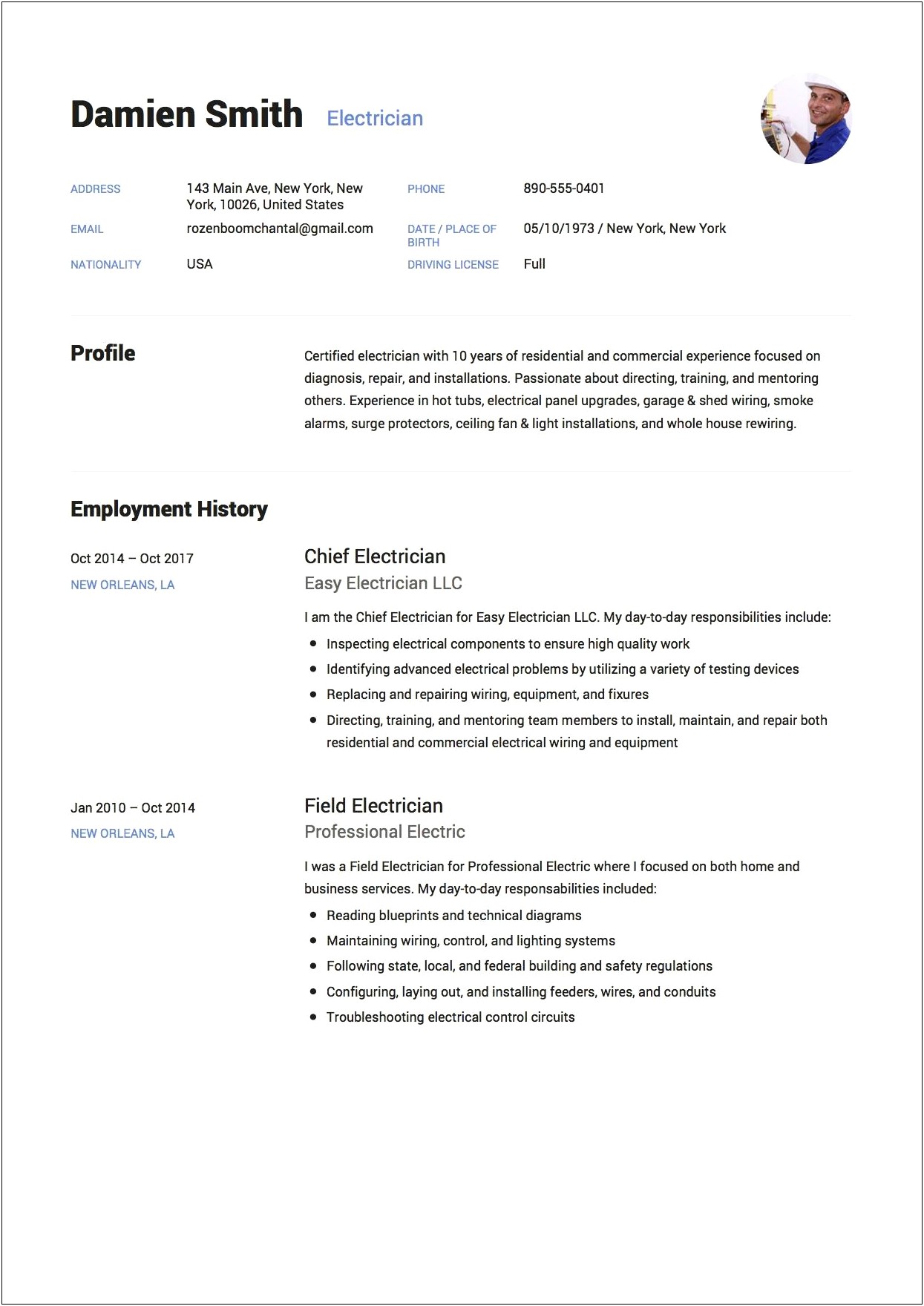 Things To Put On Industrial Electrician Resume