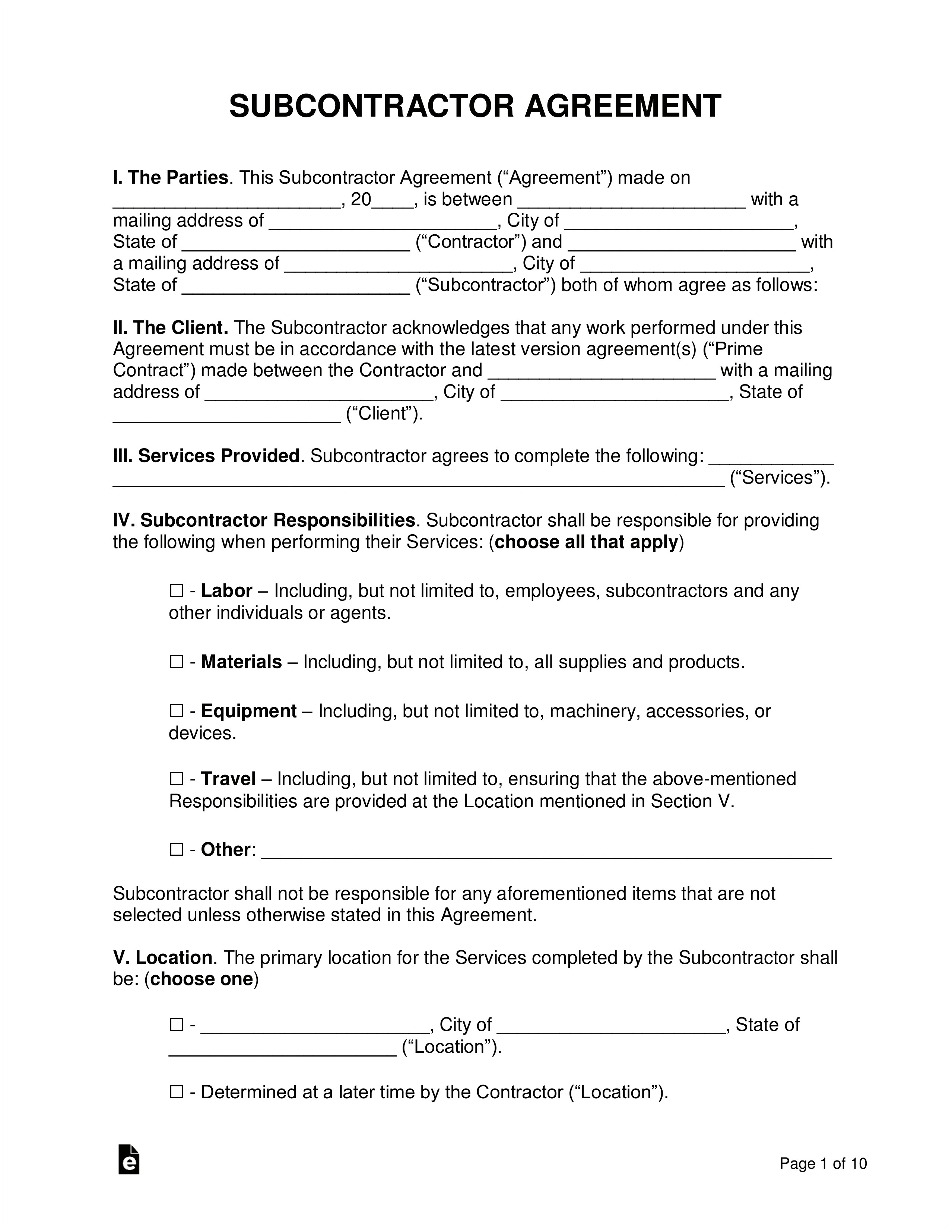 Time And Material Contract Template Free