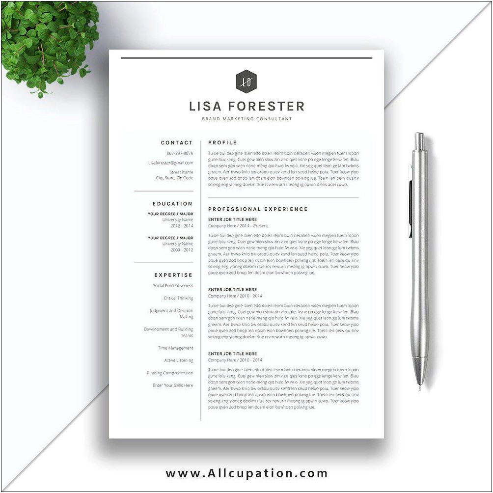 Title Page For Resume Word Template