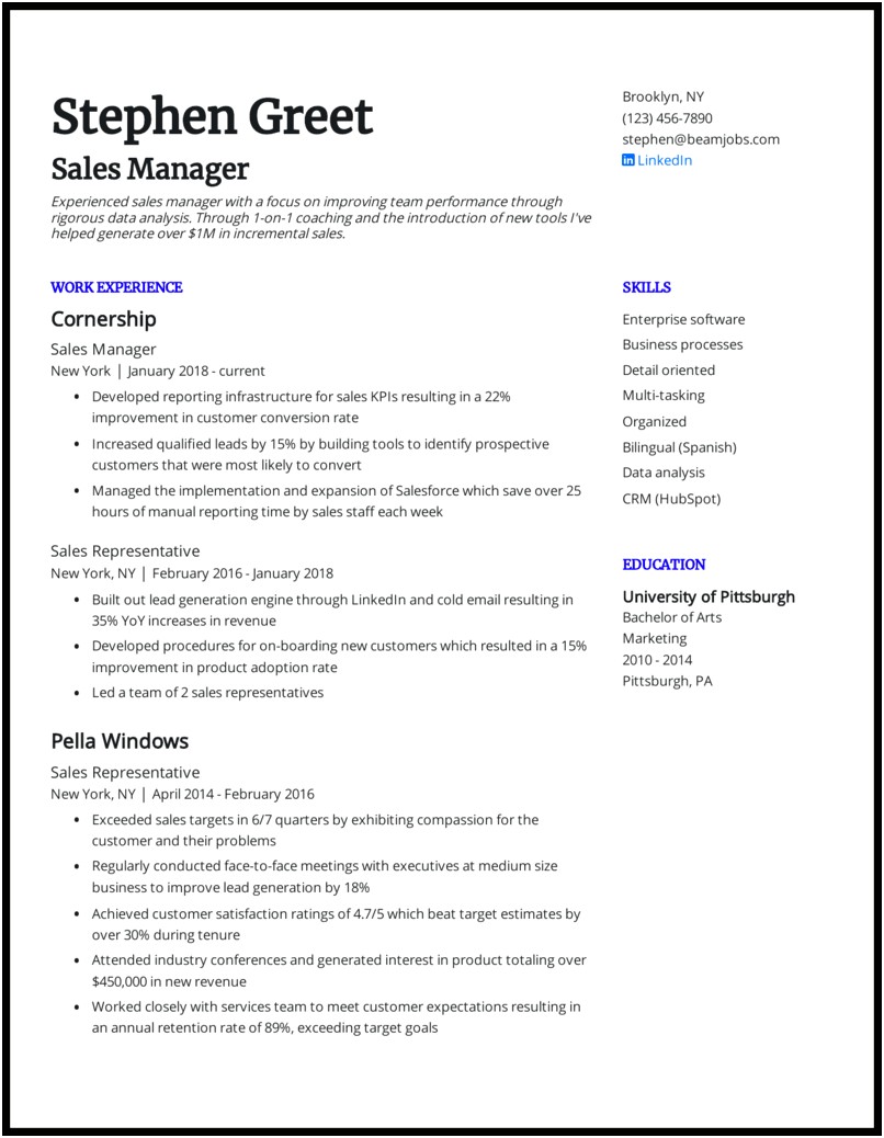 Top Example Of Closing Salesperson Resume