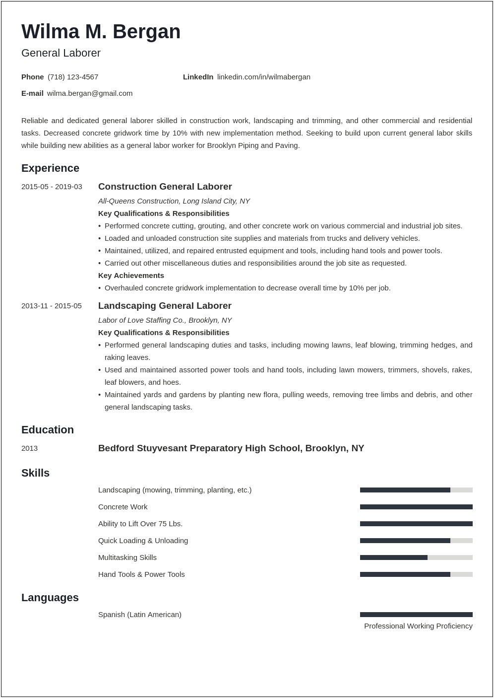 Top General Labor Skills For Resume