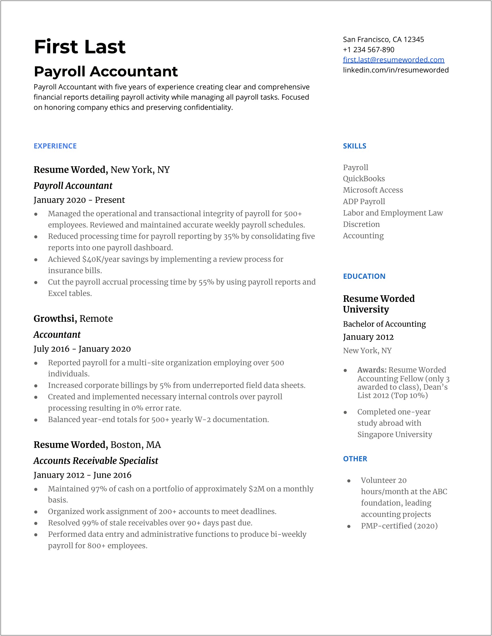 Top Items To Put On Bookkeeper Resume