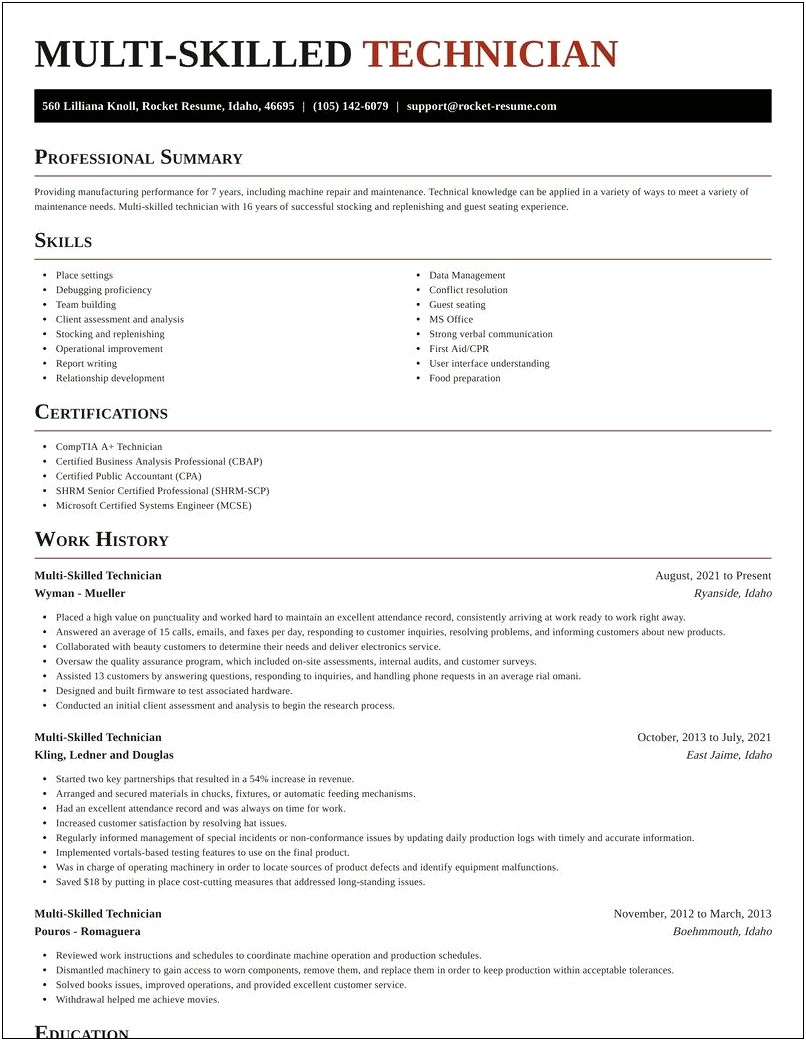 Top Stopper Sample Resume For Electronic Technician