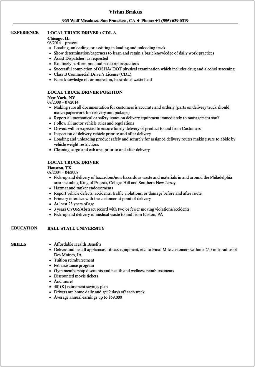 Tow Truck Driver Skills For Resume