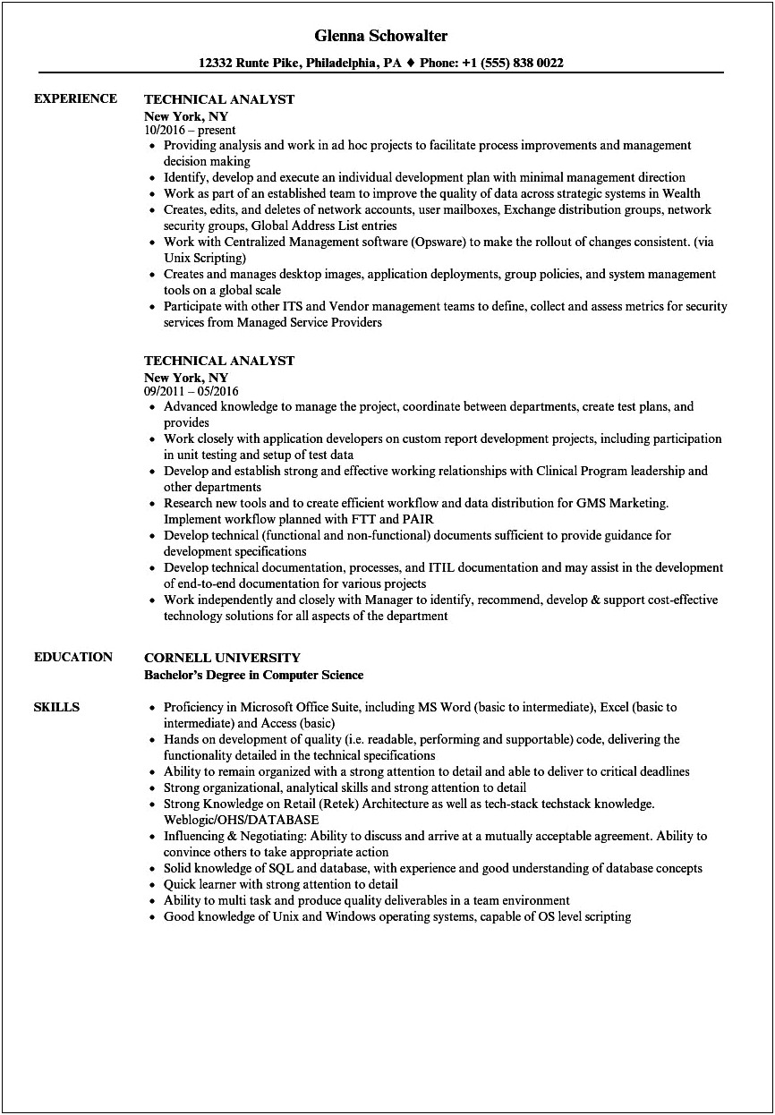 Trading Technical Analysis Skill On Resume Examples