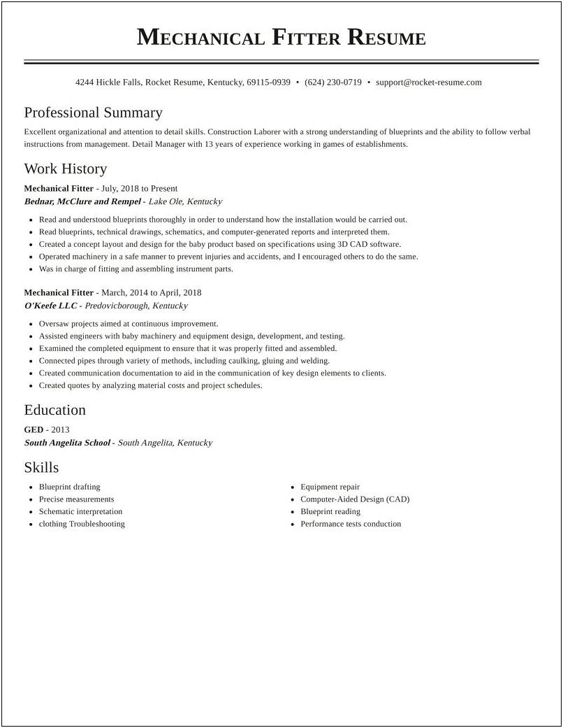 Traditional Resume For Construction And Warehouse Worker