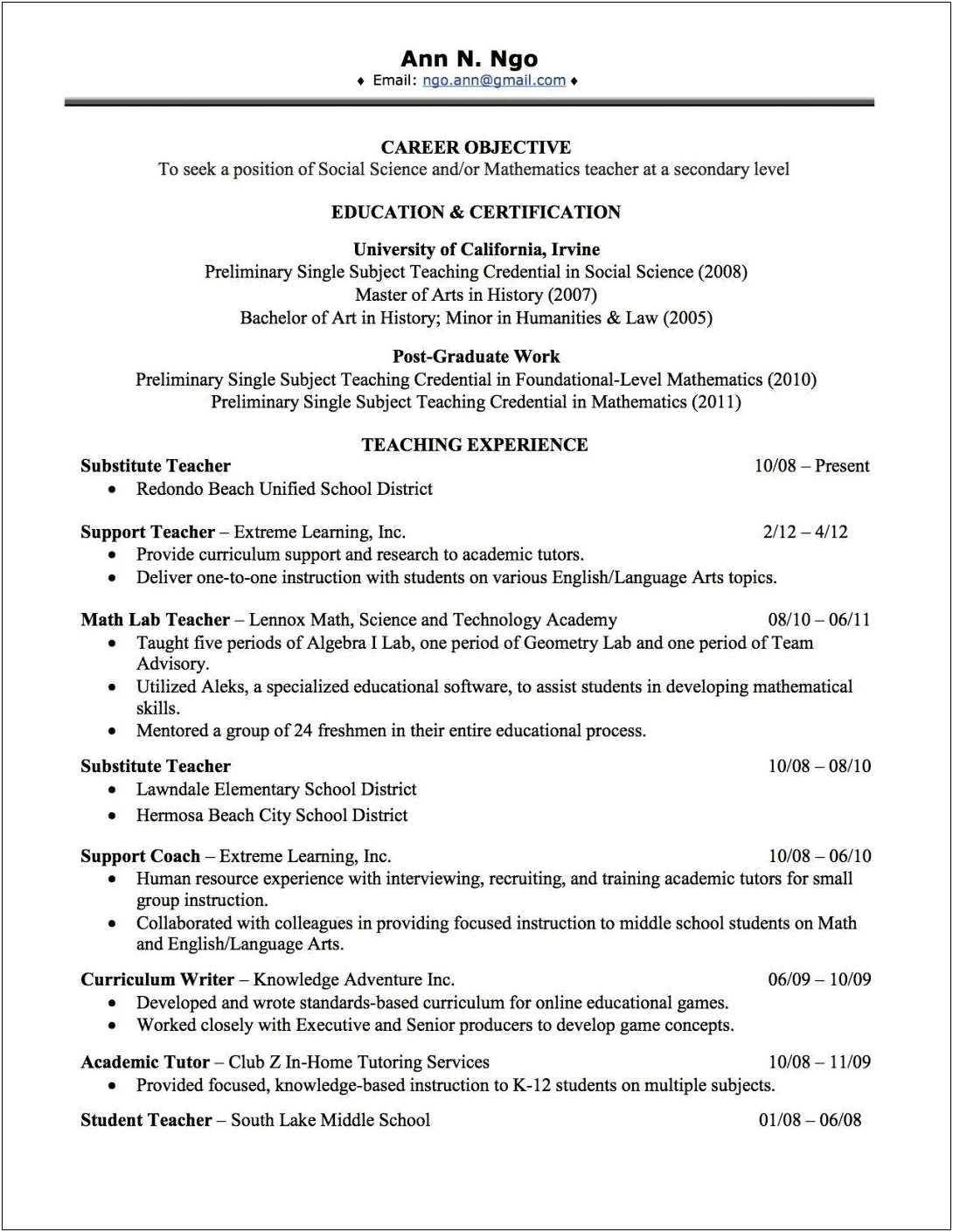 Trainer Resume Objective For Trainer Early Childhood Education