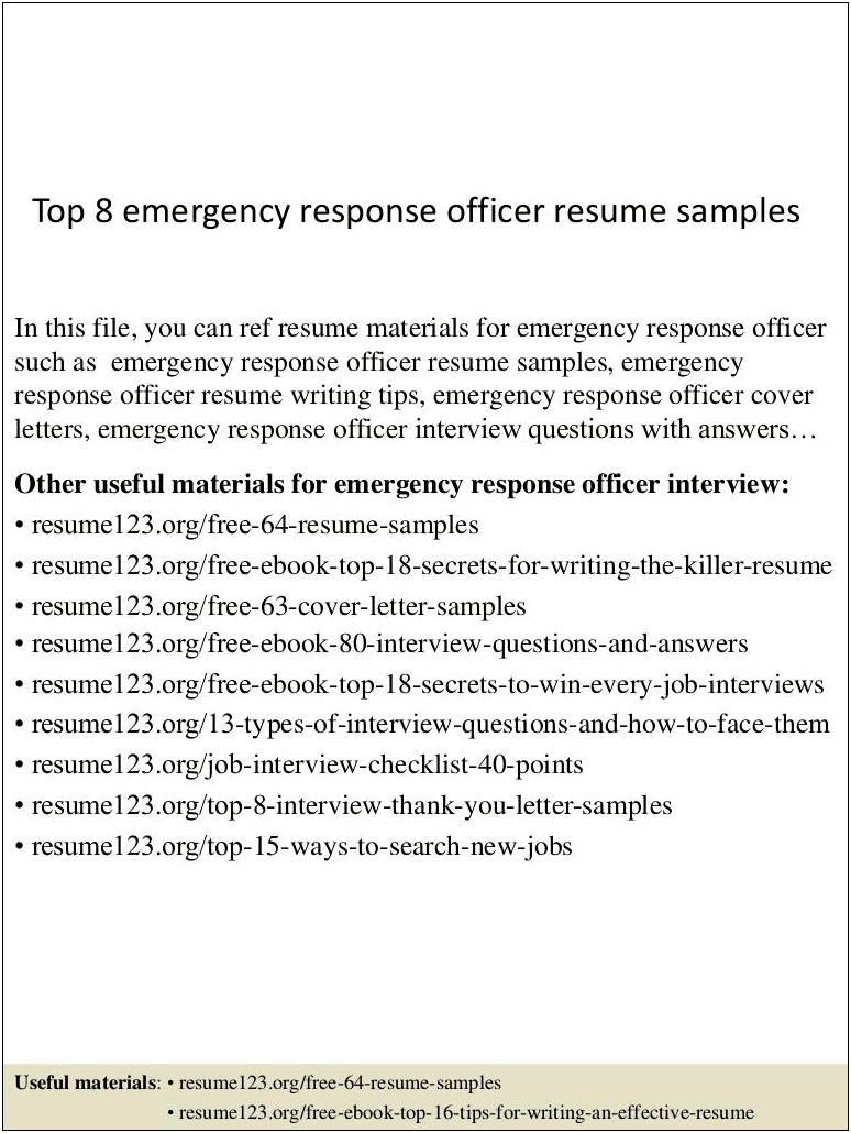 Transferable Seasoned Resume Examples Public Safety Emergency Professionals