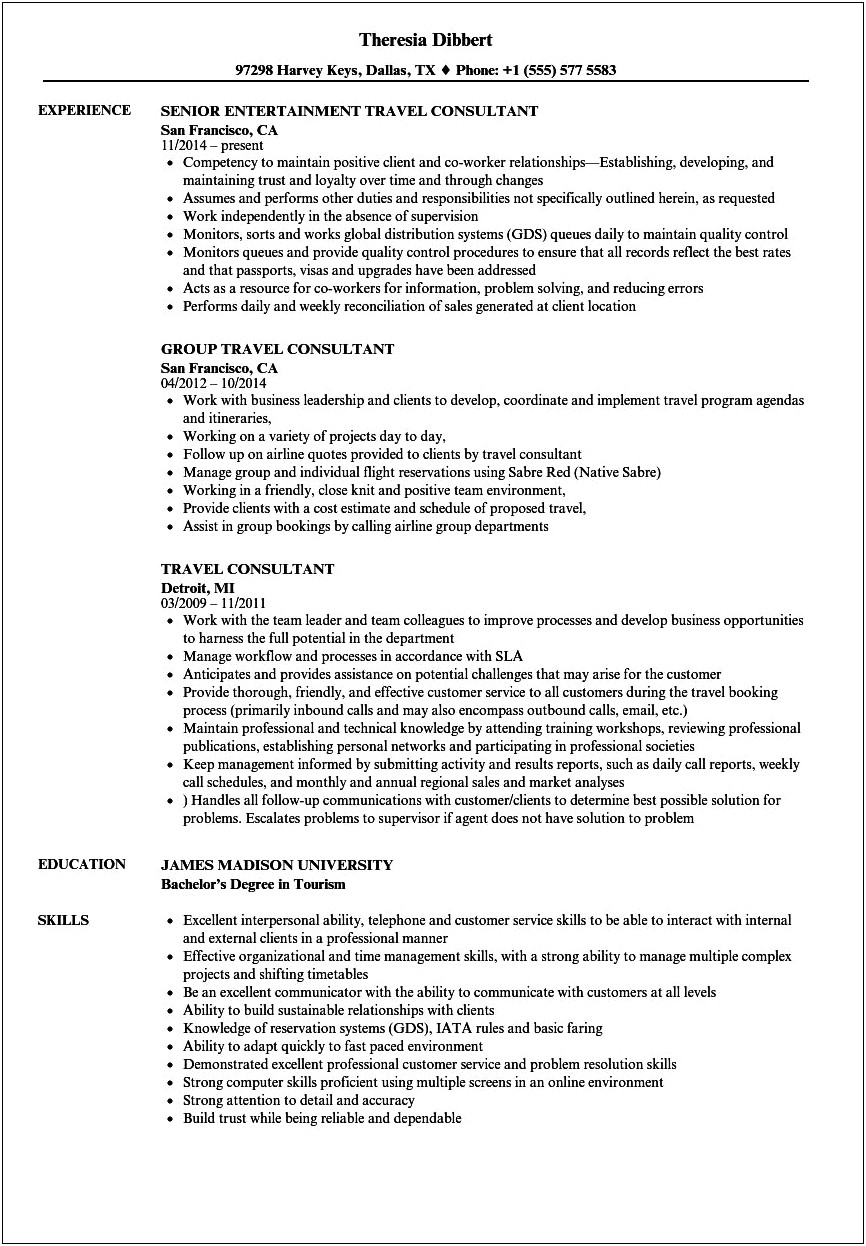 Travel Agent Job Description For Resume