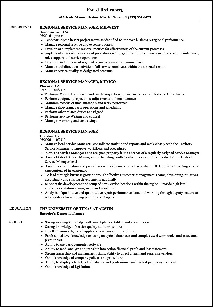 Travel Service Manager Duties For Resume