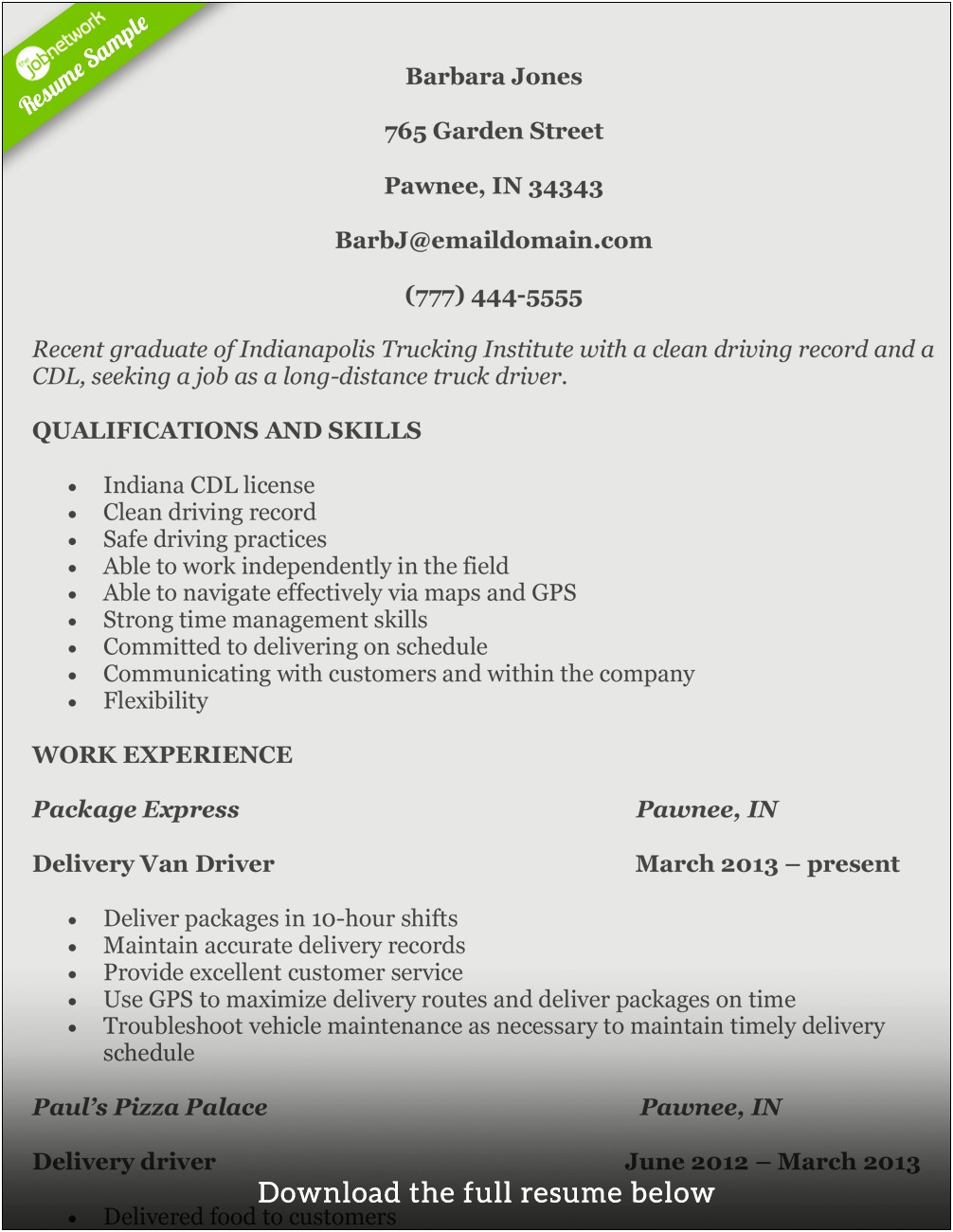 Truck Driver Objective Statement For Resume