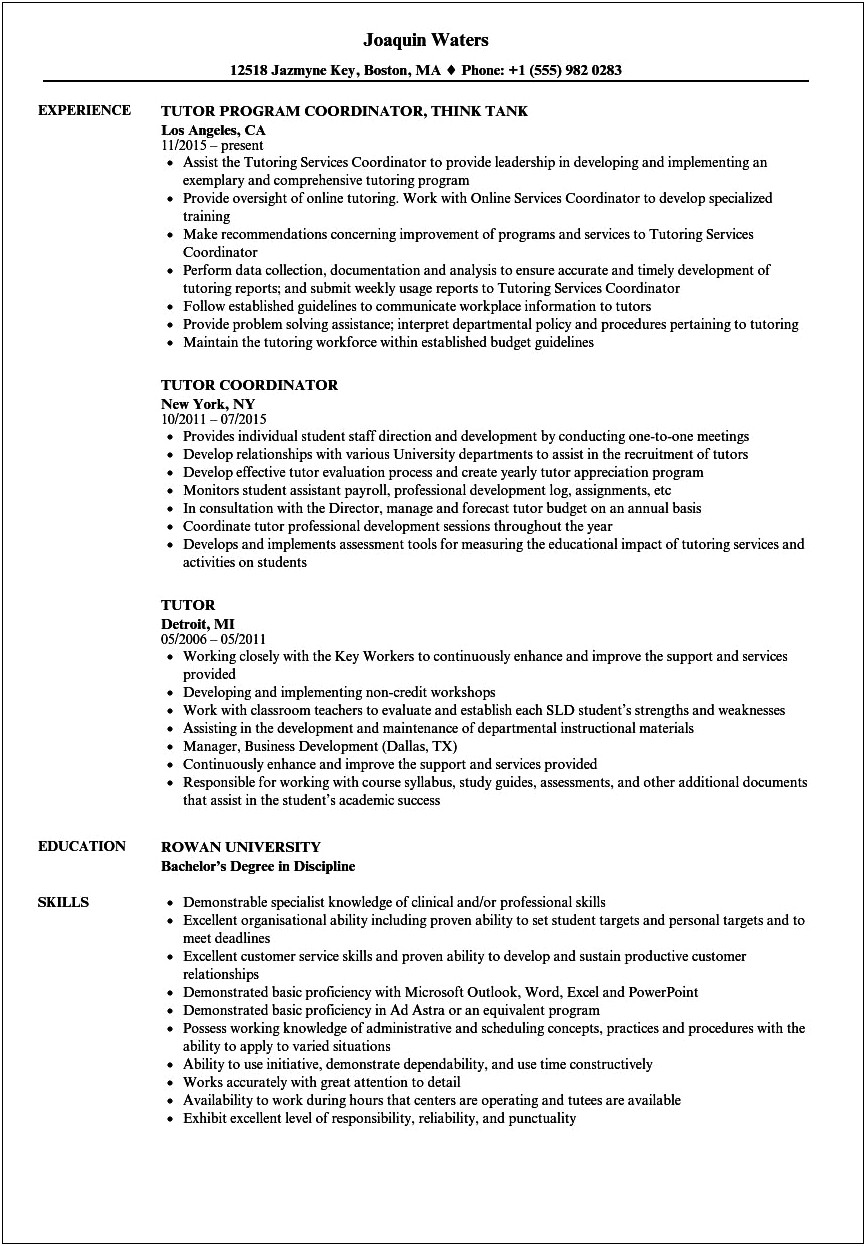 Tutor Job Description For Resume Trackid Sp 006