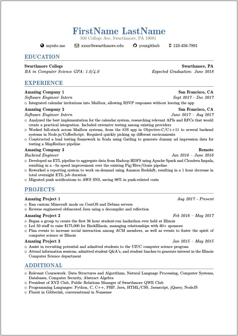 Two Column Resume Templates In Overleaf