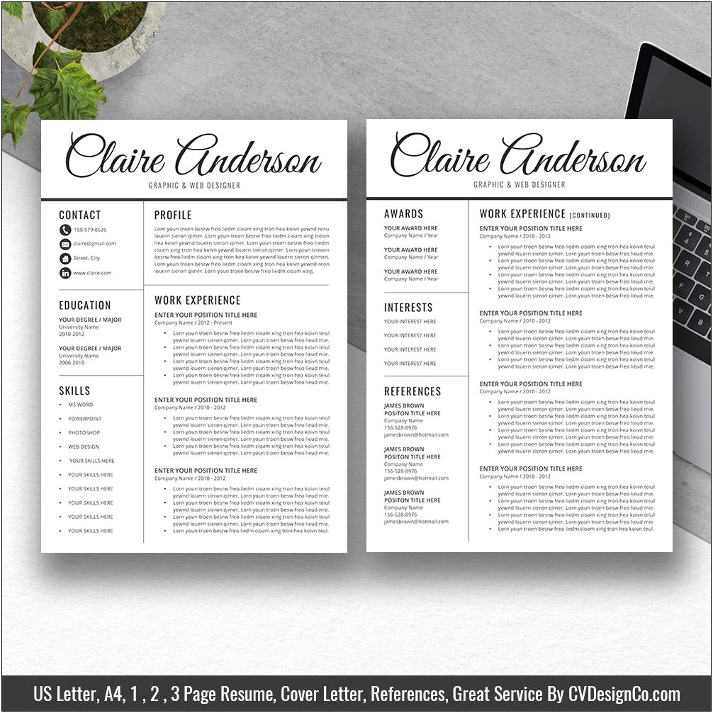 Two Page Resume Templates Cover Letter