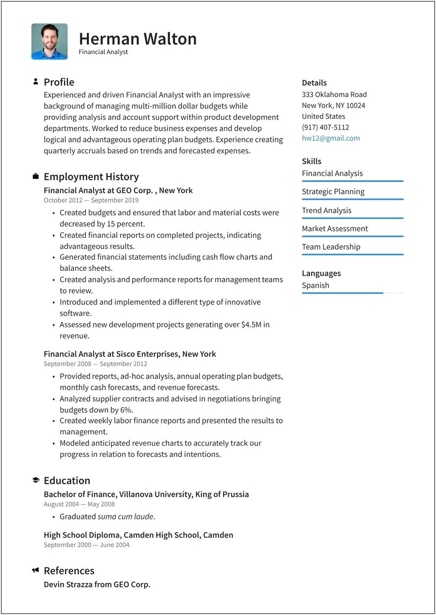 Type A Resume With 1 Job
