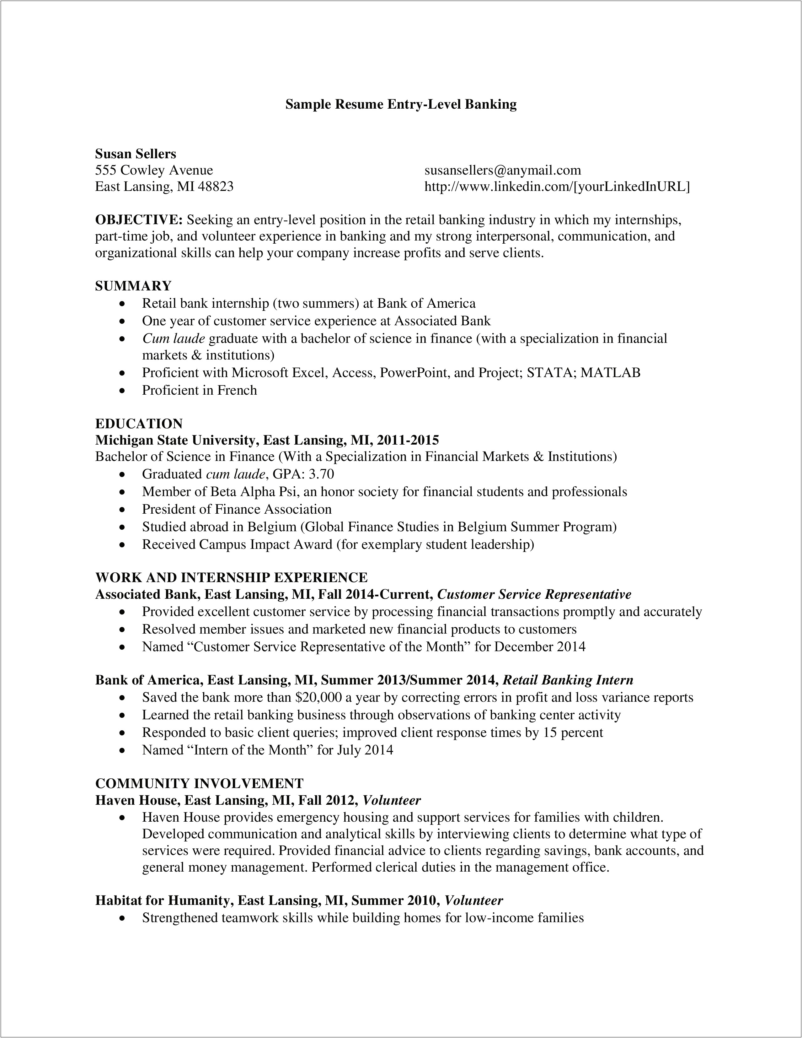 Types Of Entry Level Resume Summary Examples