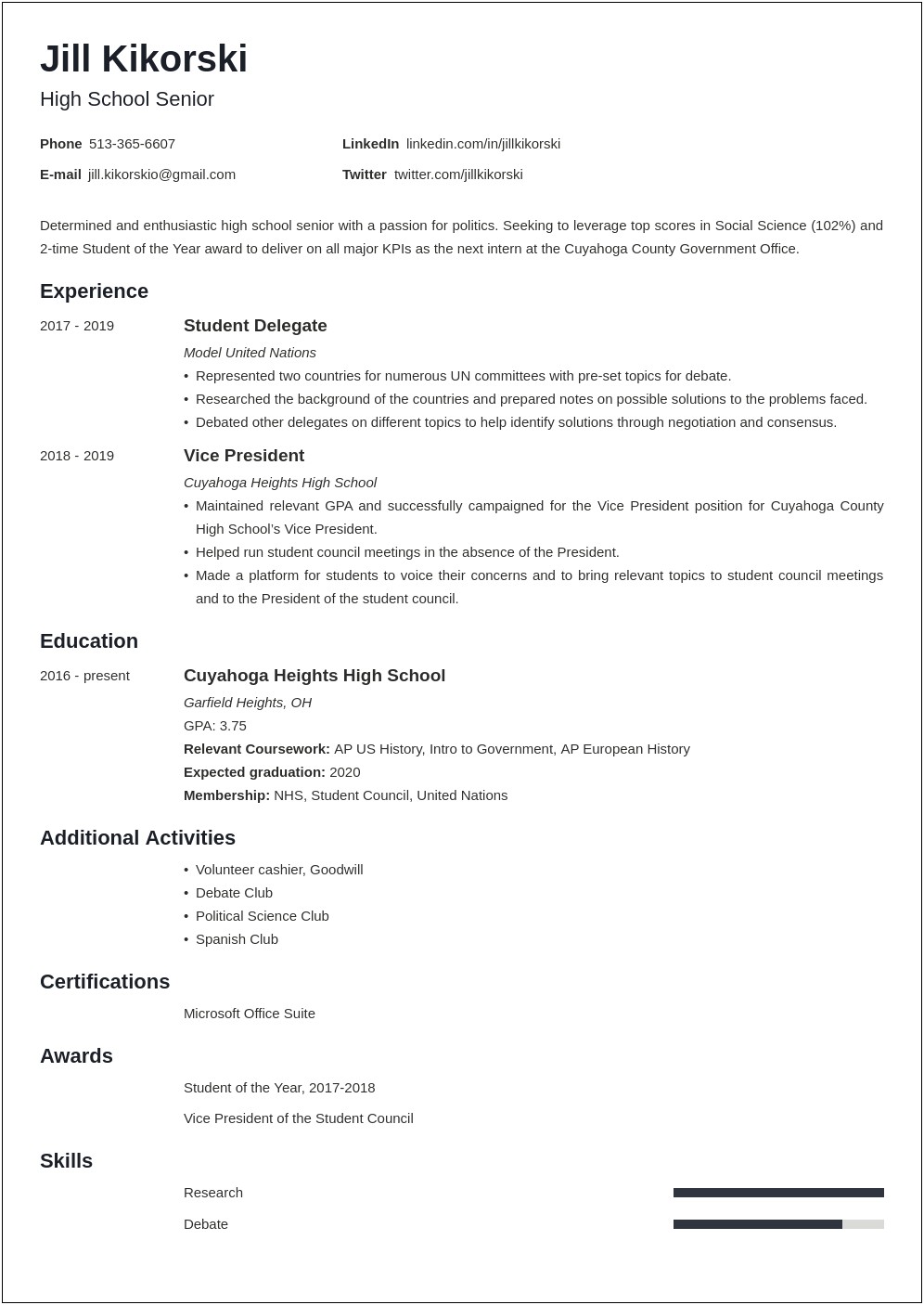 Types Of Resumes For High School Students