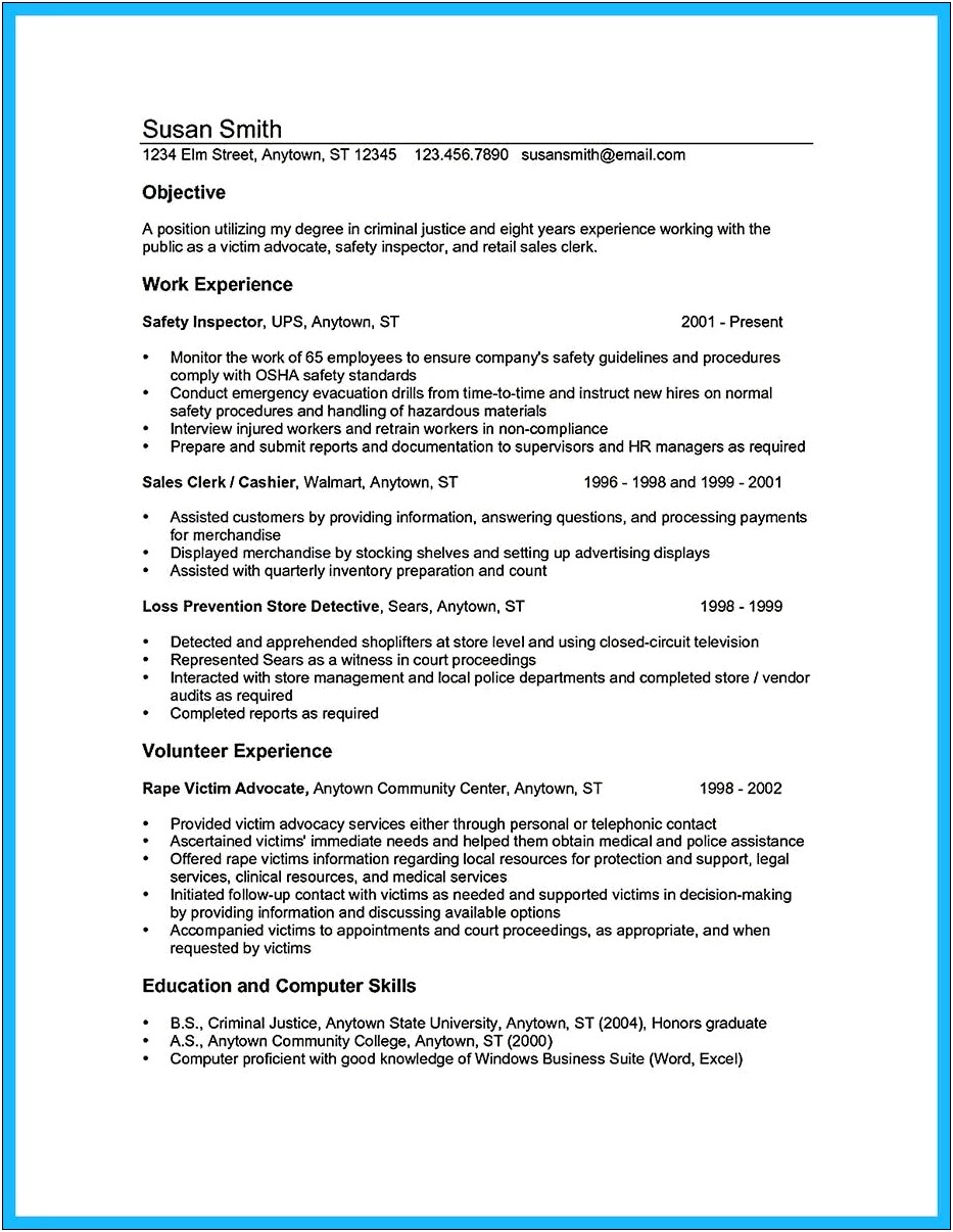 Typical Objectives On A Criminal Justice Student Resume