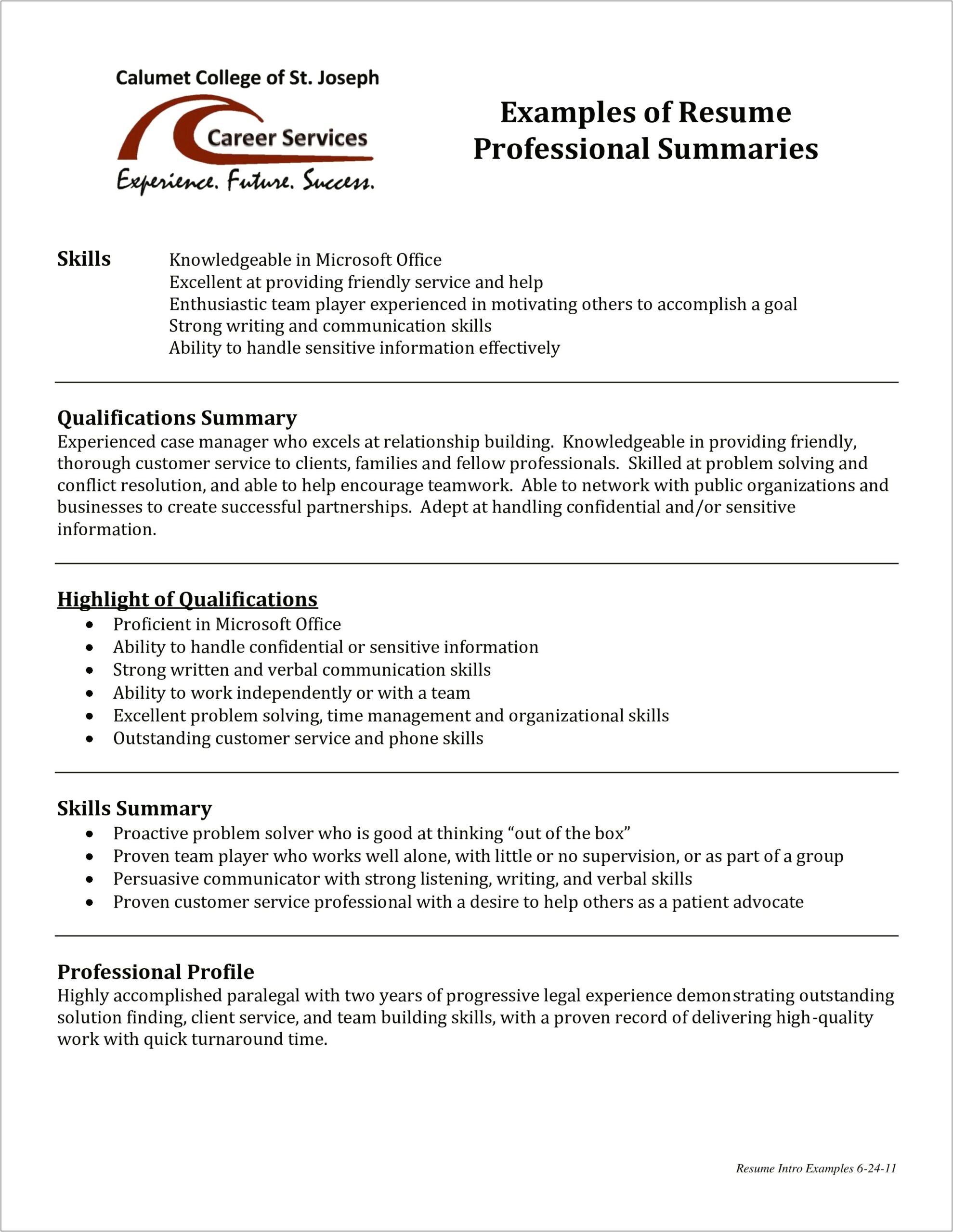 Typing Up A Summary For A Resume