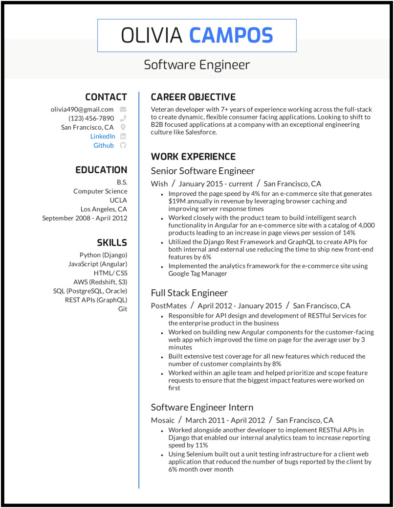 Ucla Undergraduate Computer Science Resume Examples