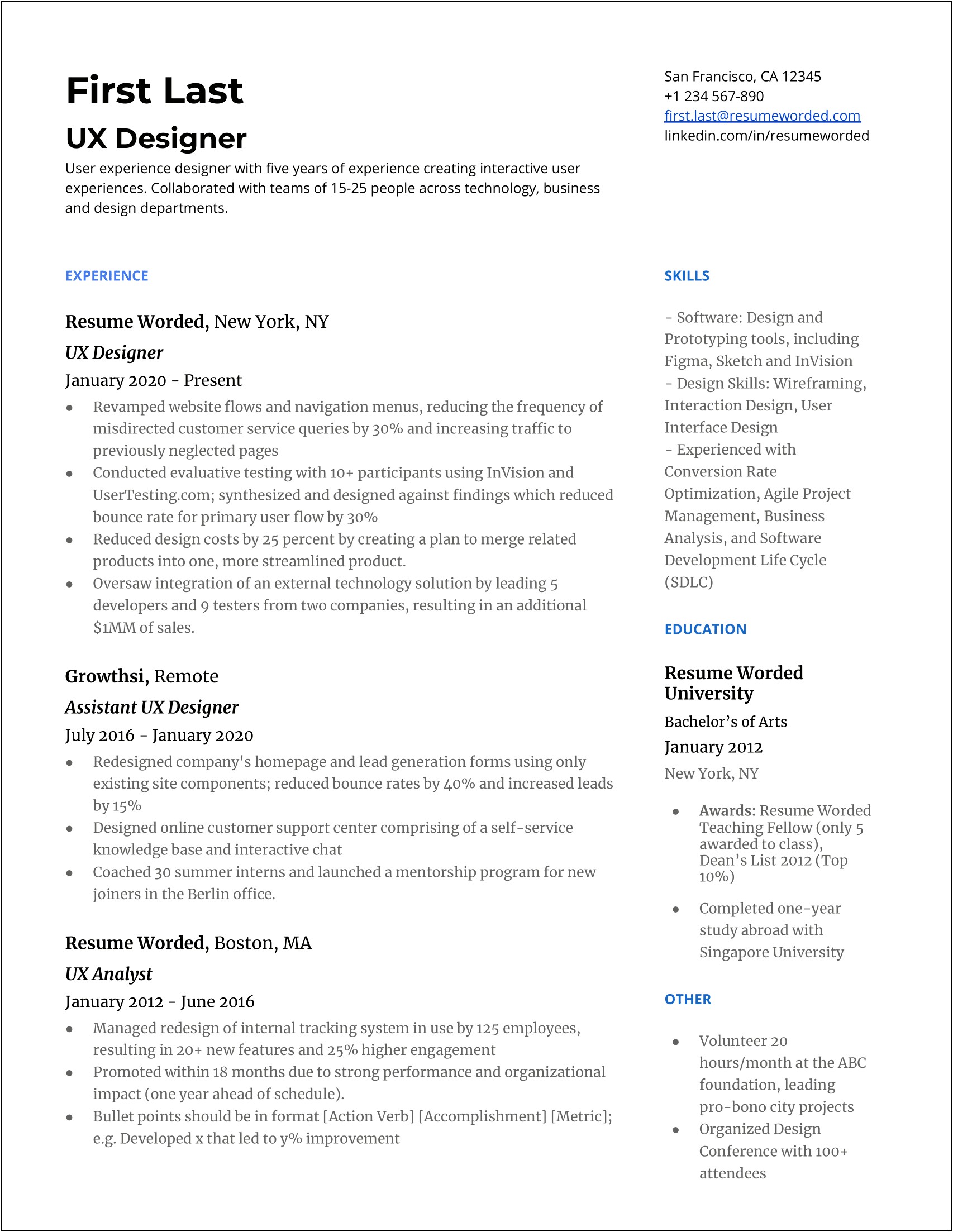 Ui Ux Resume Examples No Experience