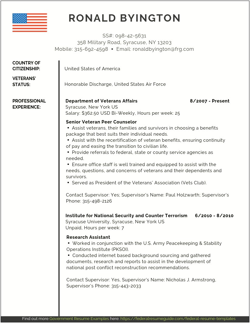 United States Army Experience Resume Sample