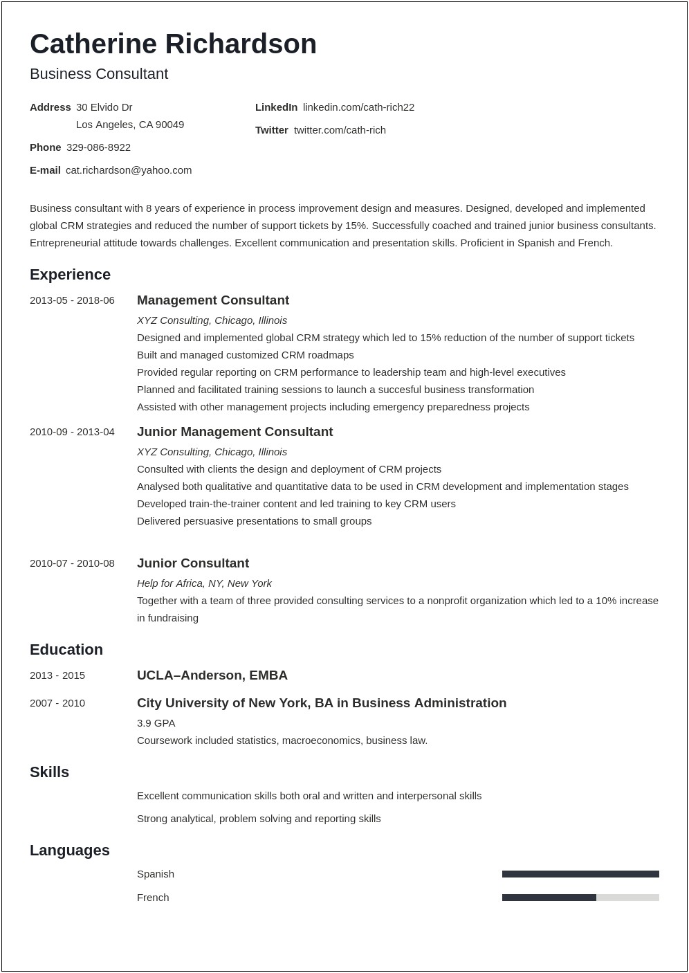 Universisty Of Chicago Consulting Resume Example
