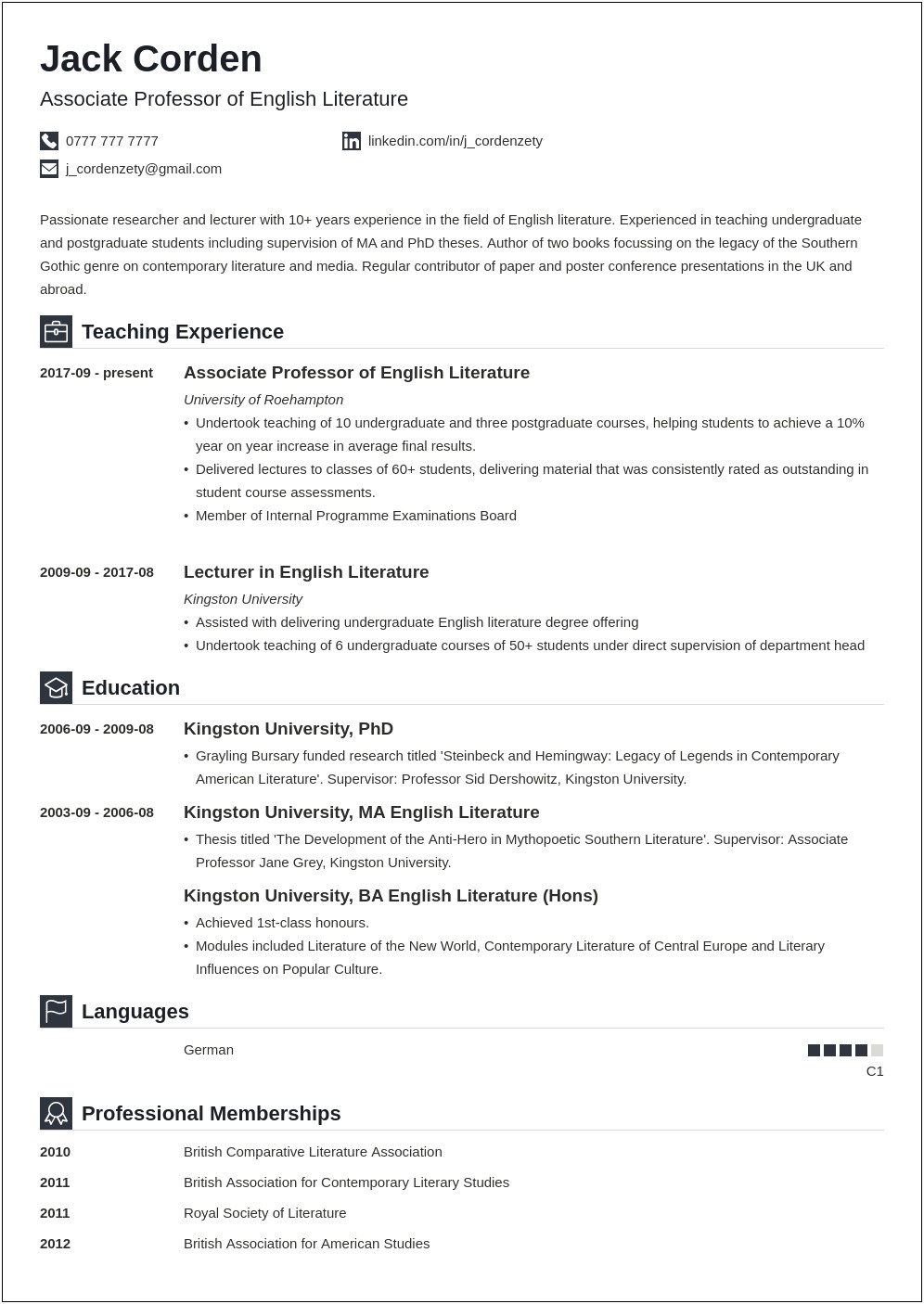 University Education Advisor Profile Resume Example