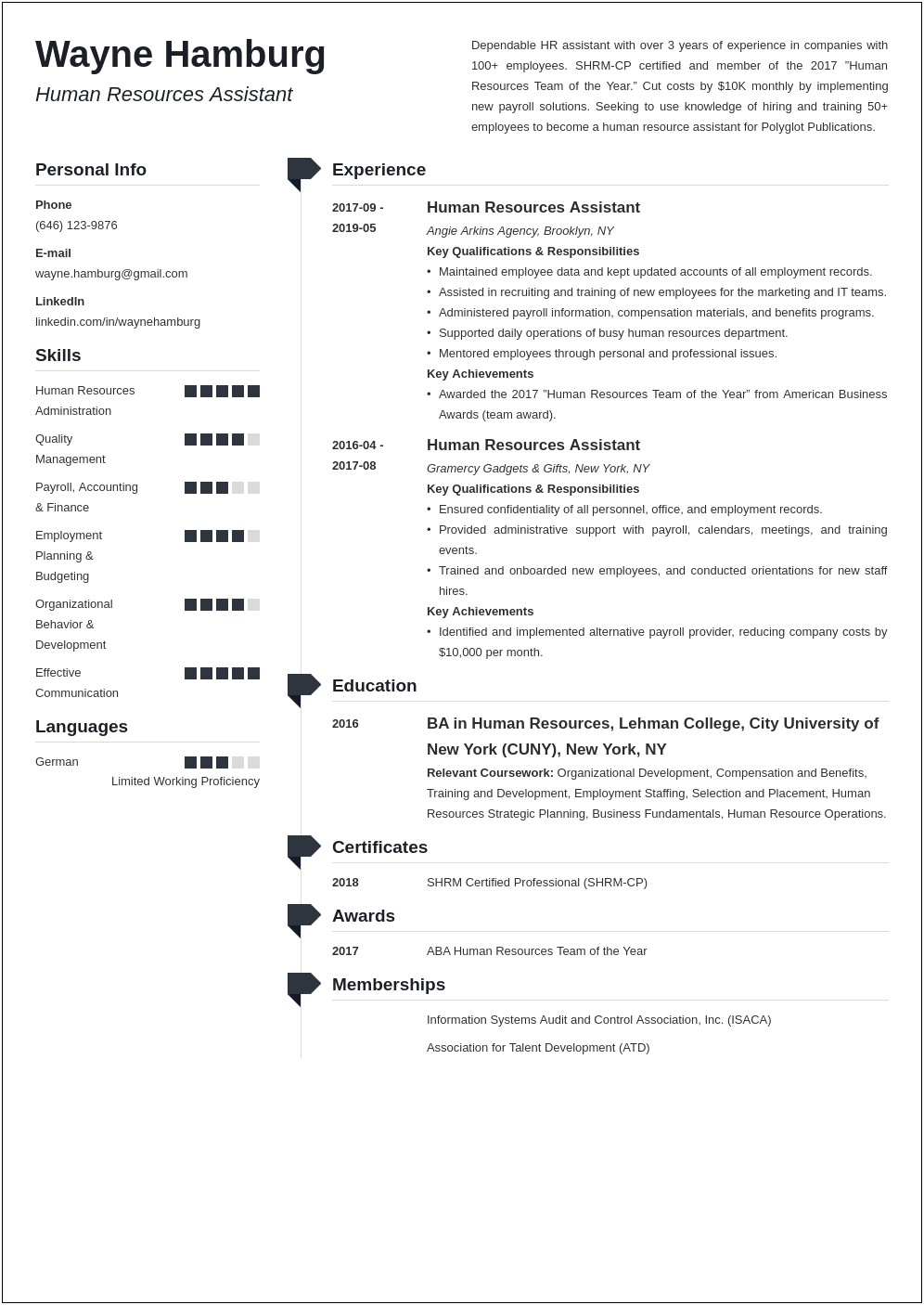 University Human Resources Assistant Resume Template