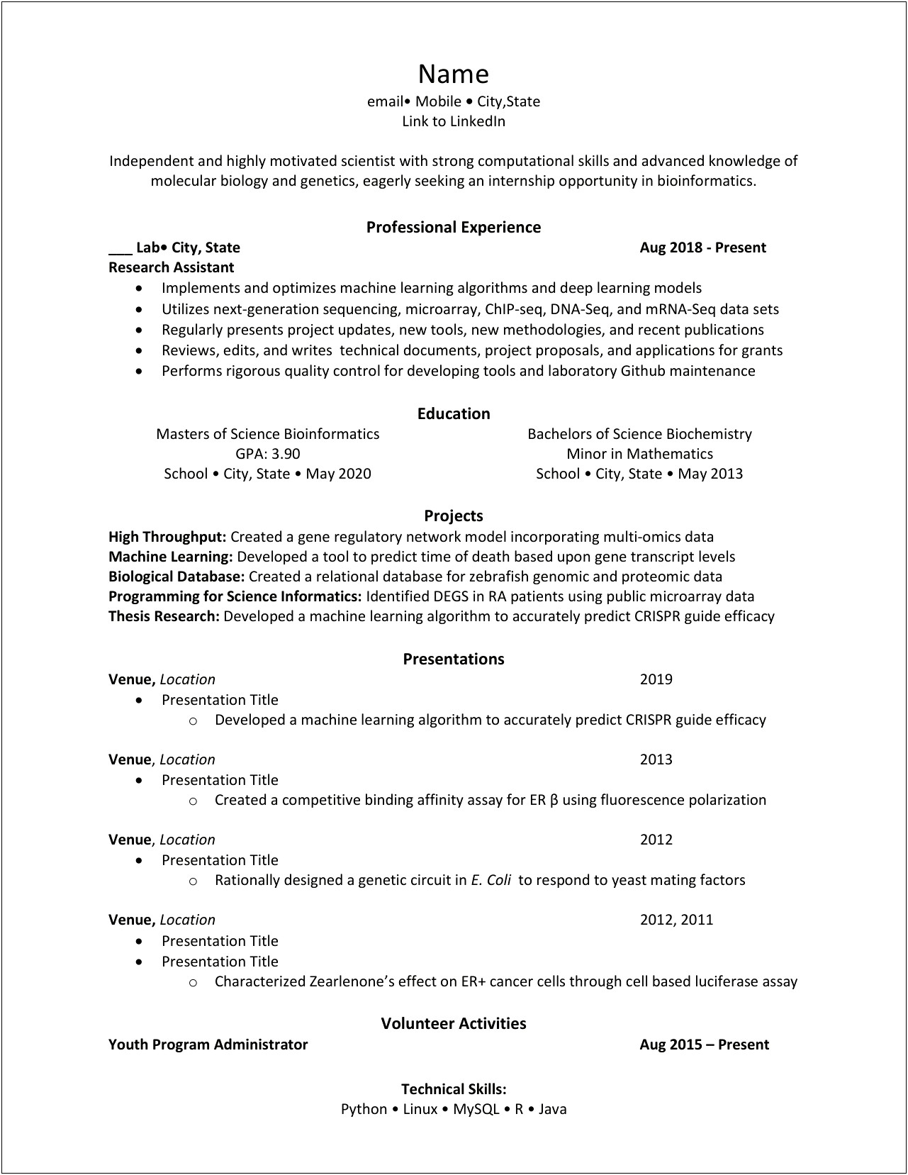 Updating Resume For Graduate School Application