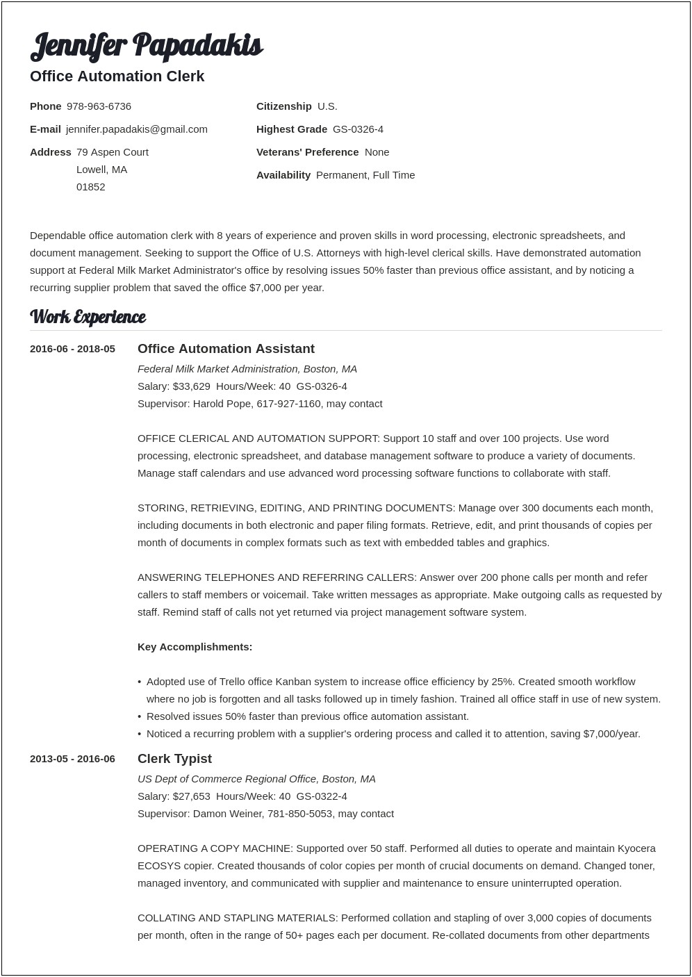 Usajobs Federal Resume For Information Assurance Example