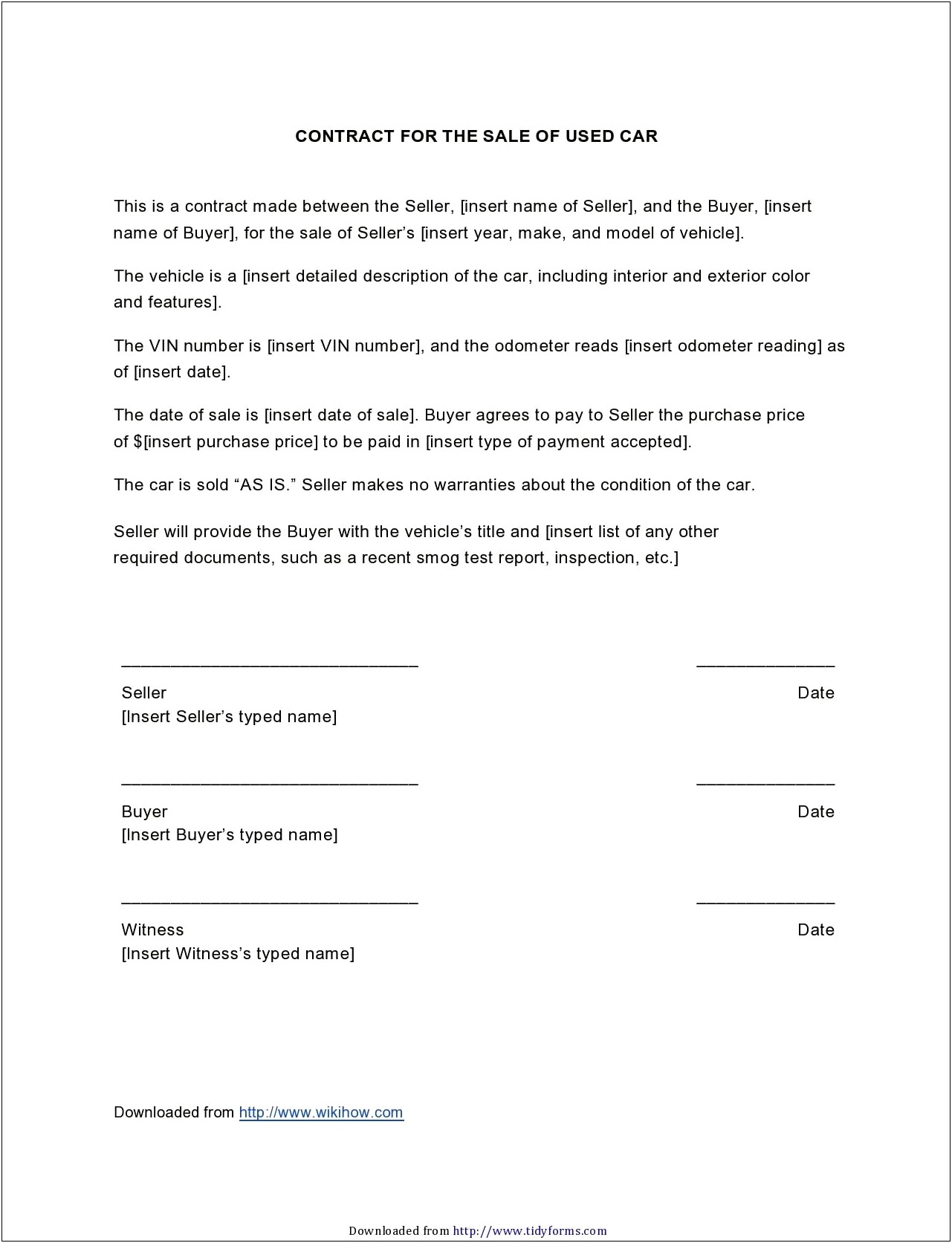Used Car Sales Contract Template Free