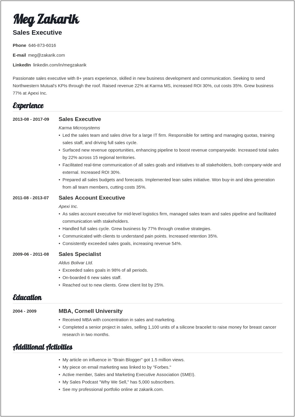 Using A Business Card As Resume Examples