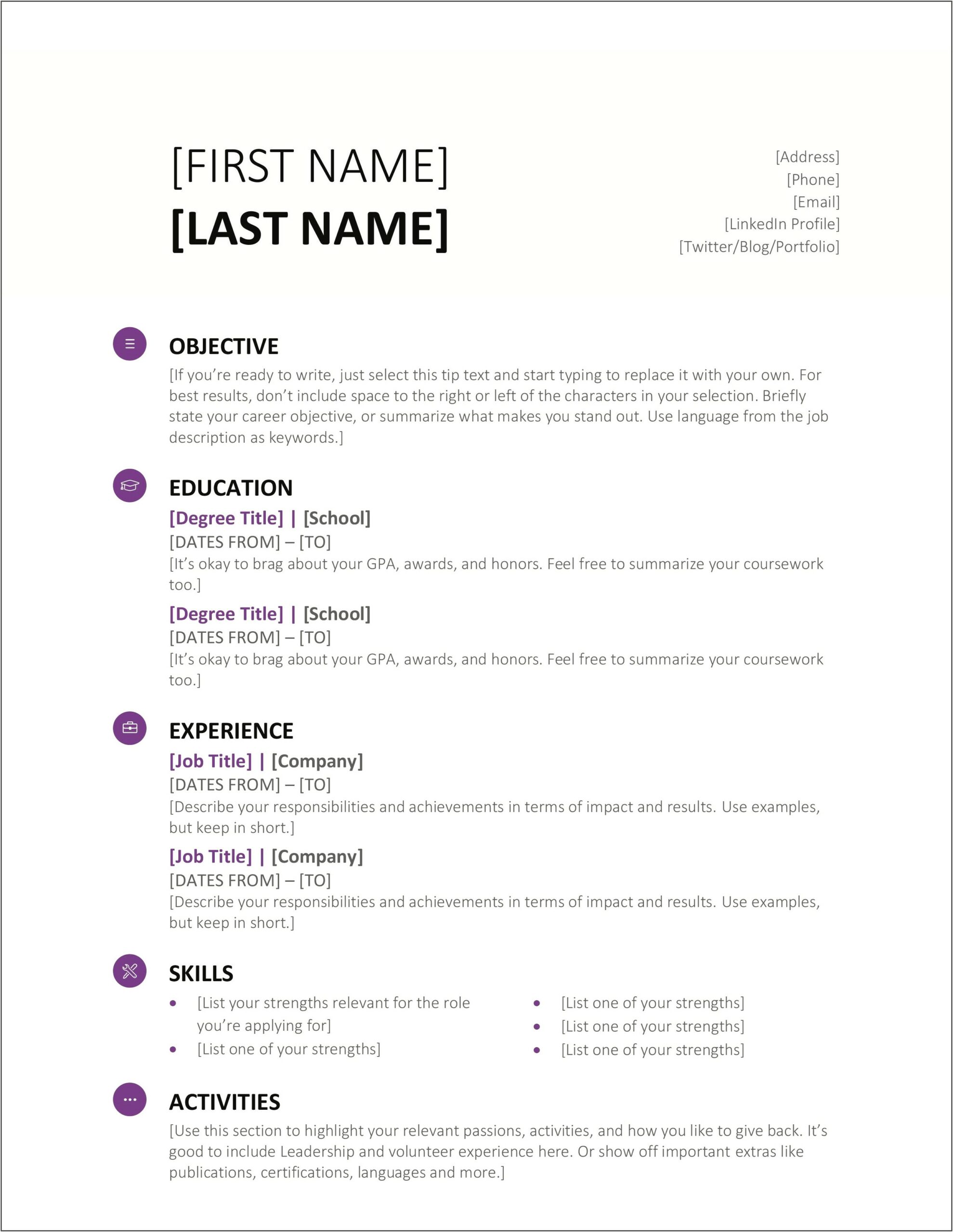Using Micrsoft Words To Creat A Resume