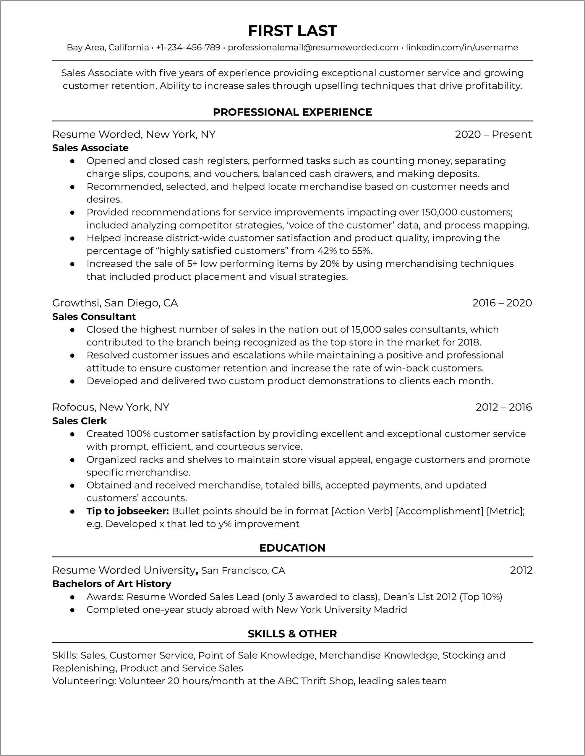 Using Serving Experience For Sales Position On Resume