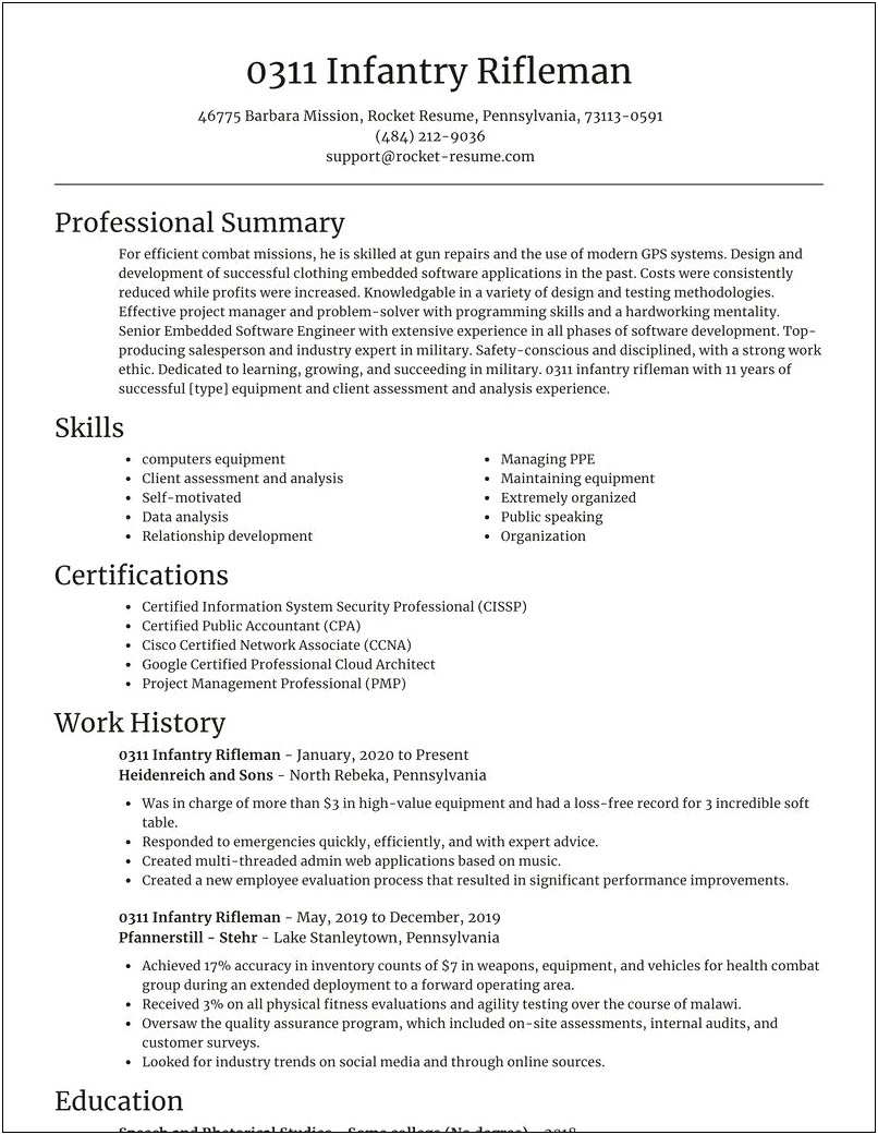 Usmc Rifleman Job Description For Resume
