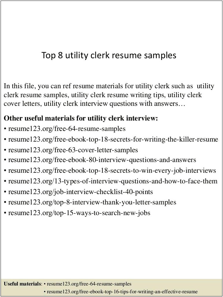 Utility Clerk Duties To Put On Resume